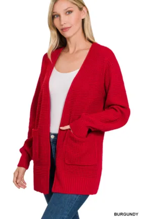 The Estelle Waffle Knit Cardigan, Burgundy