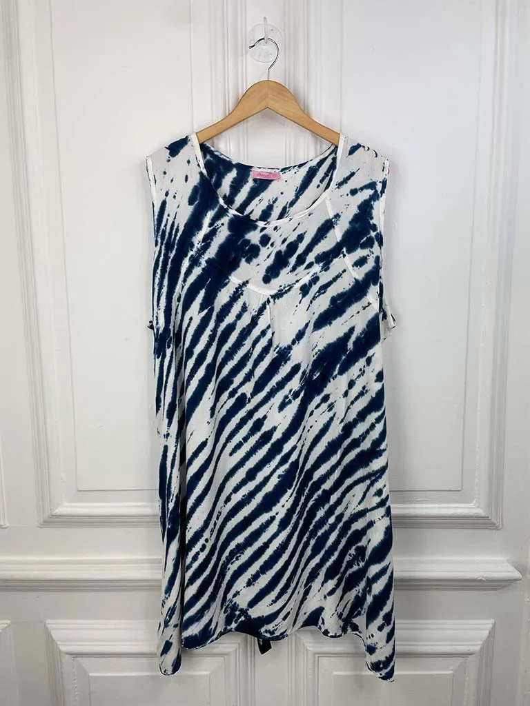 Tie Dye Sleeveless Tunic - Navy