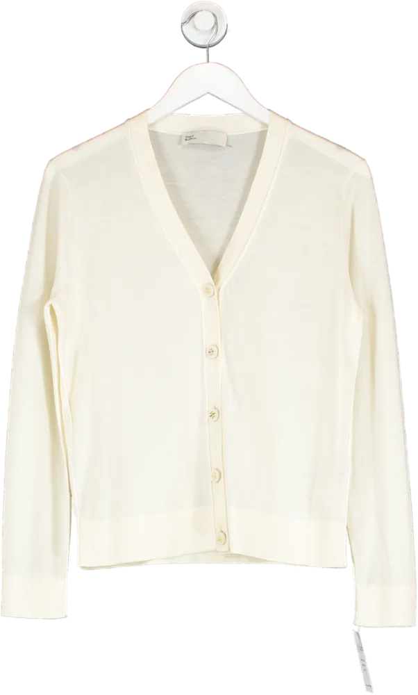 Tory Burch Cream 'simone' Wool And Silk Cardigan Neutral UK M