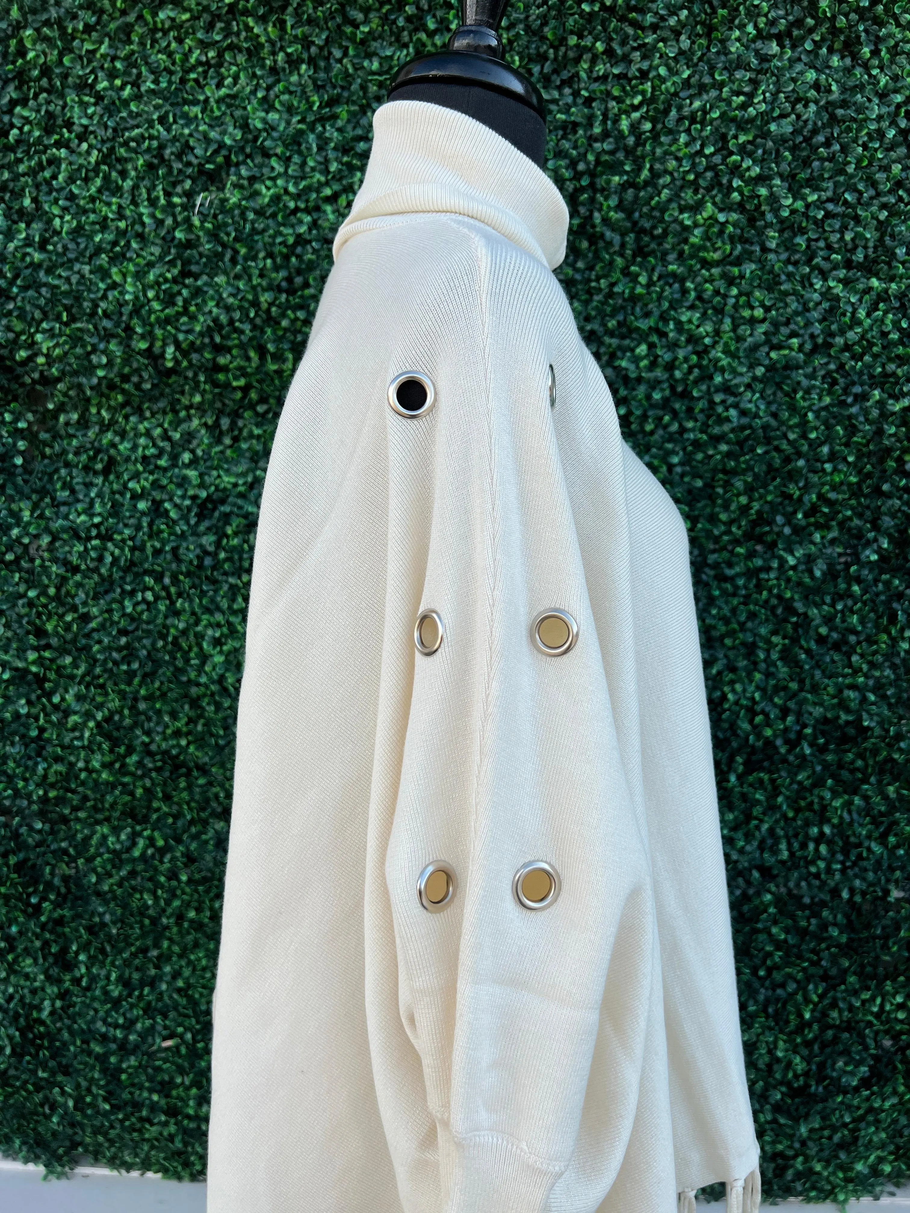 Turtleneck Poncho with Grommets