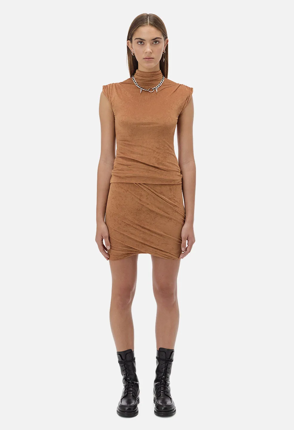 Velvet Jersey Sleeveless Turtleneck / Terra