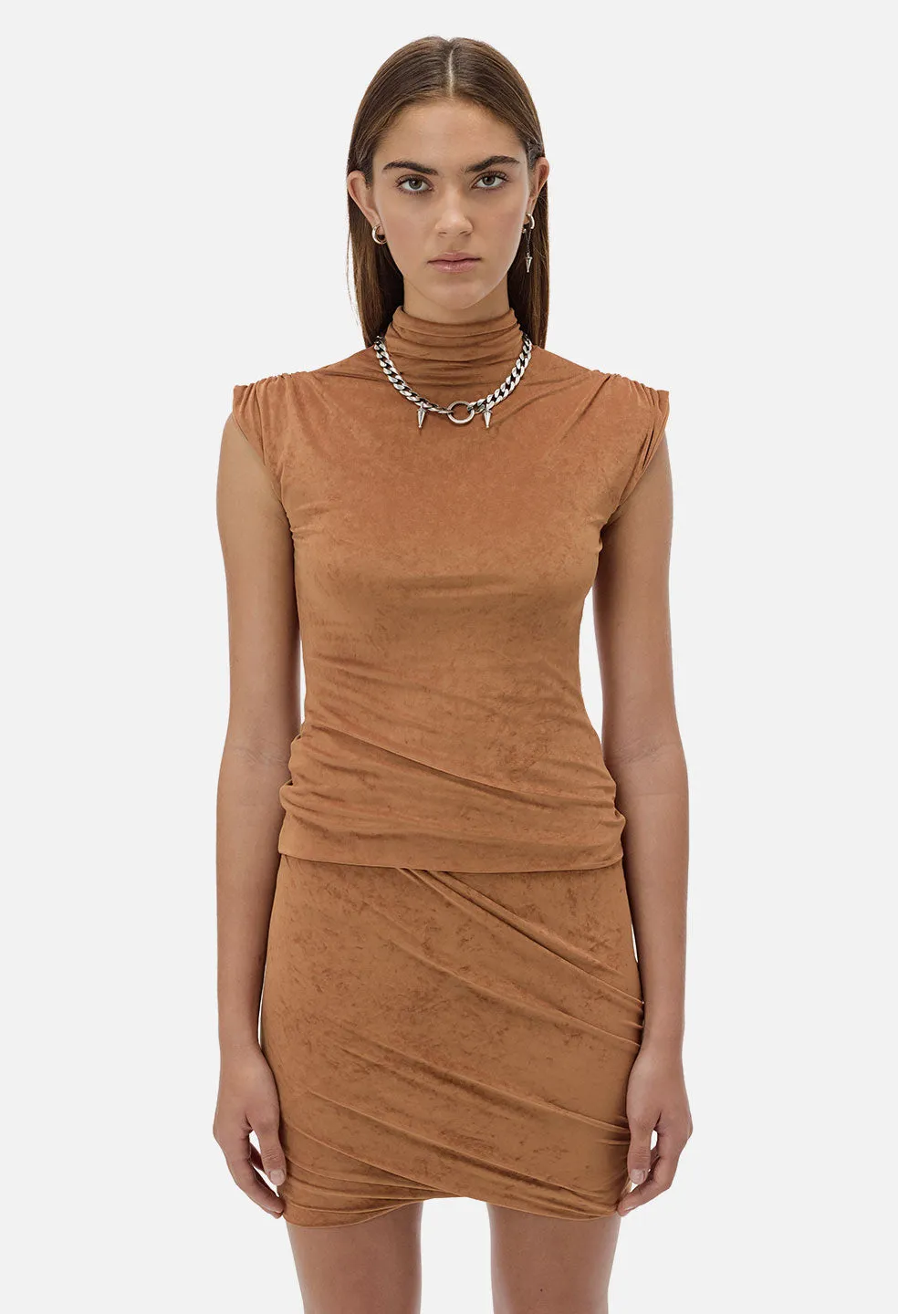 Velvet Jersey Sleeveless Turtleneck / Terra