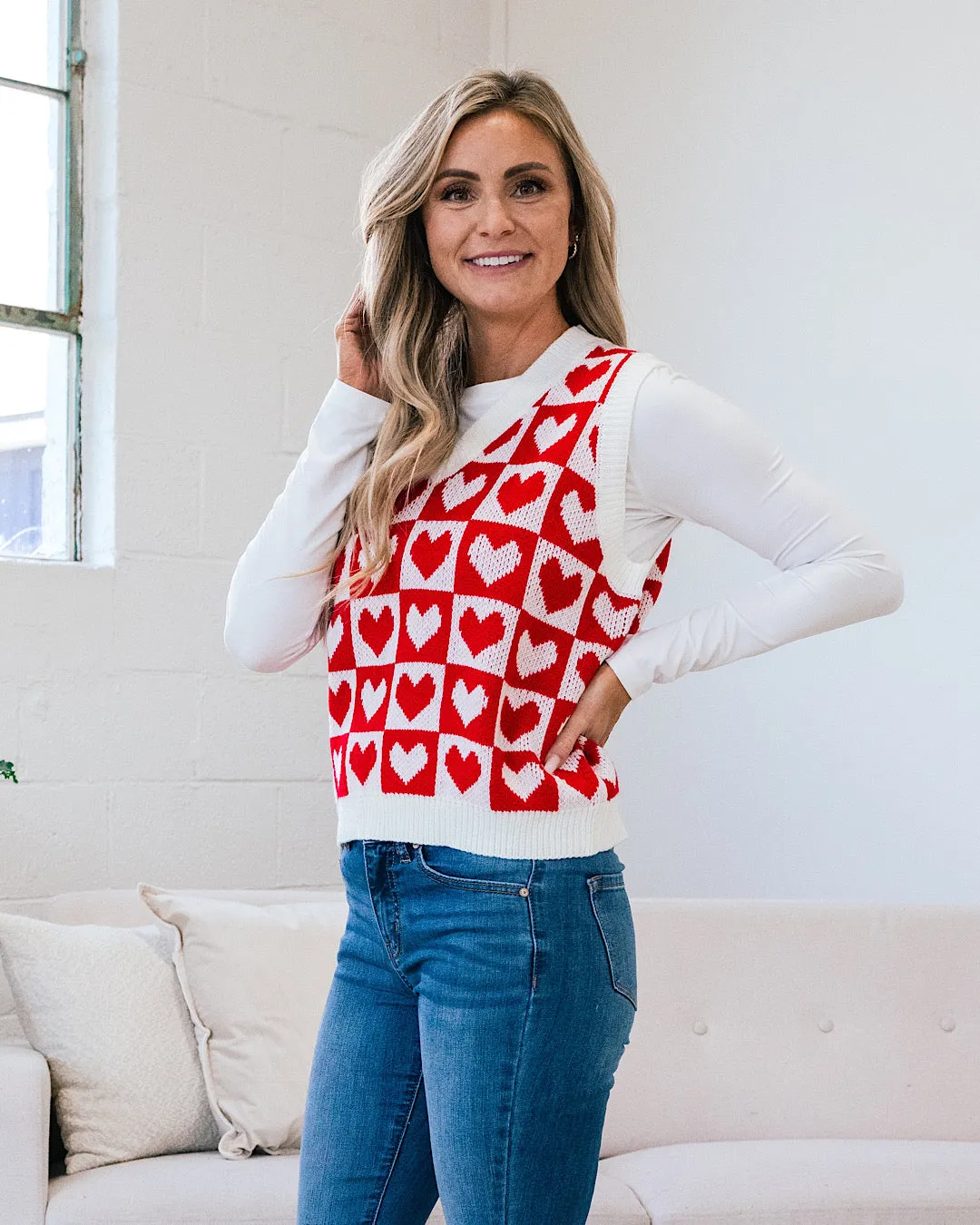 Vera Red Checkered Heart Sweater Vest FINAL SALE