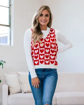 Vera Red Checkered Heart Sweater Vest FINAL SALE