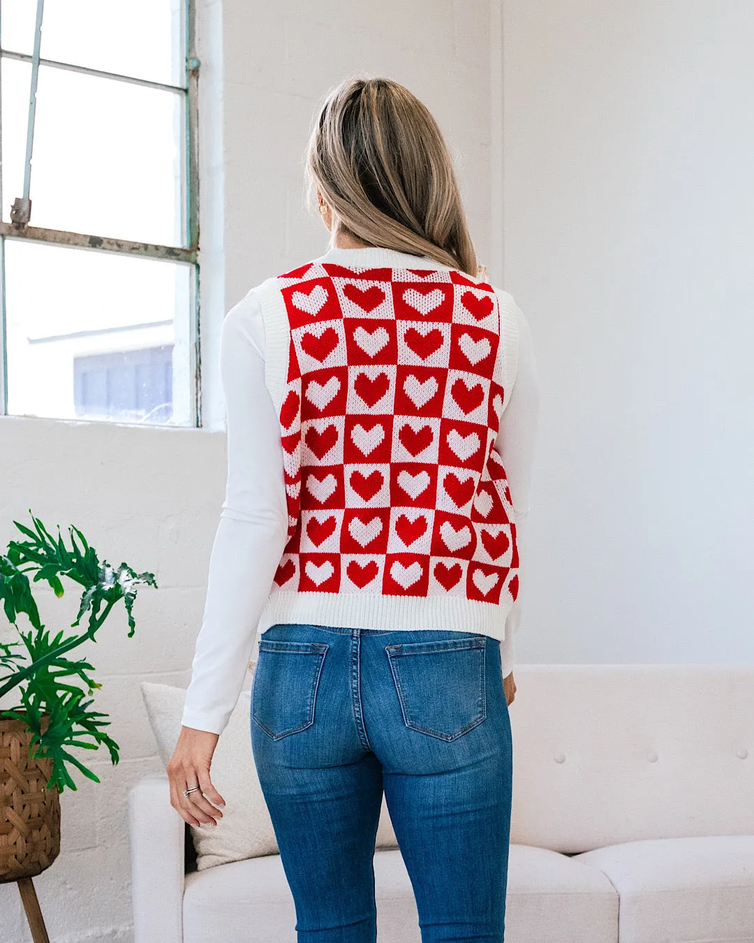 Vera Red Checkered Heart Sweater Vest FINAL SALE