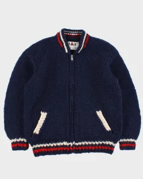 Vintage Men's Fab Navy Chunky Knit Cardigan - M