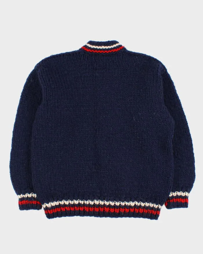 Vintage Men's Fab Navy Chunky Knit Cardigan - M