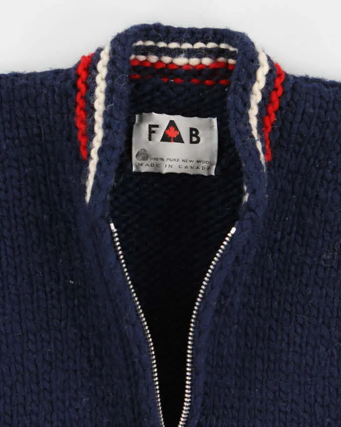 Vintage Men's Fab Navy Chunky Knit Cardigan - M