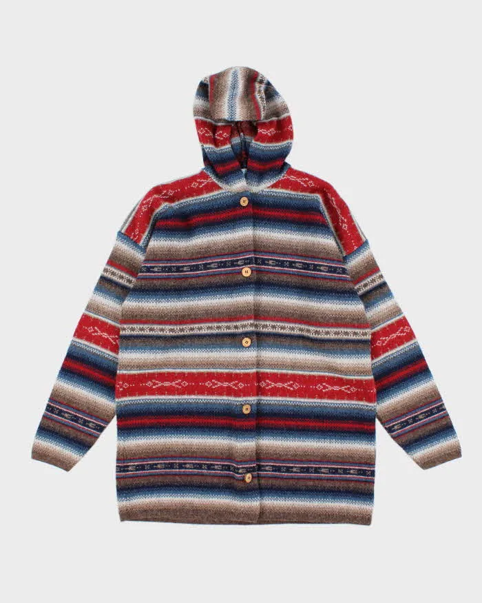 Vintage Men's Patterned Hooded Cardigan - L