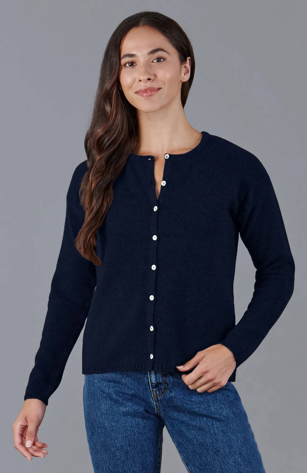 Womens Midweight Lambswool Crew Neck Cardigan