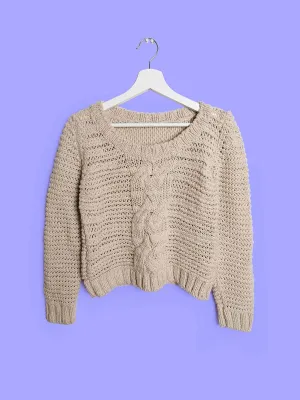 Y2K Cable Knit Crop Sweater - size S-M